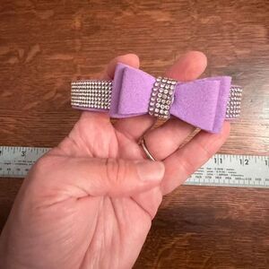 Purple Suede Rhinestone Bow Dog Collar Bling Crystal Pet Collar Medium